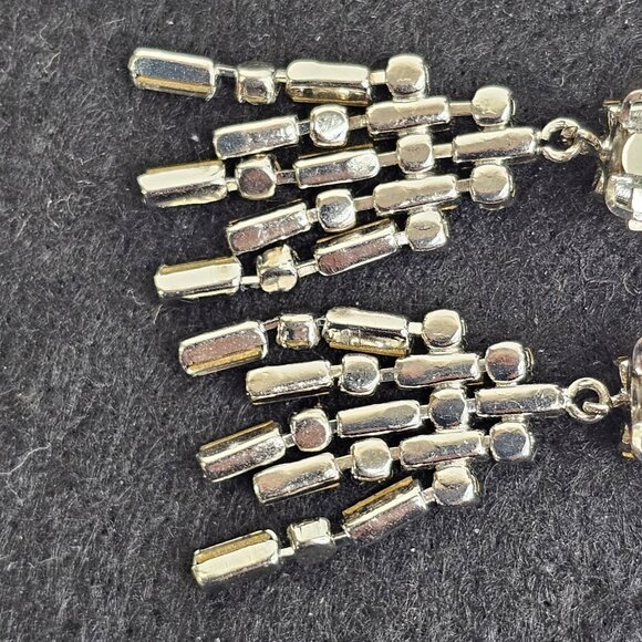 Western Germany Rhinestone Vintage Dangle Earrings Faux Diamonds Silver Tone - Picture 8 of 11